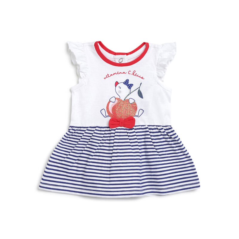 Girls White & Blue Striped Short Sleeve Dress image number null
